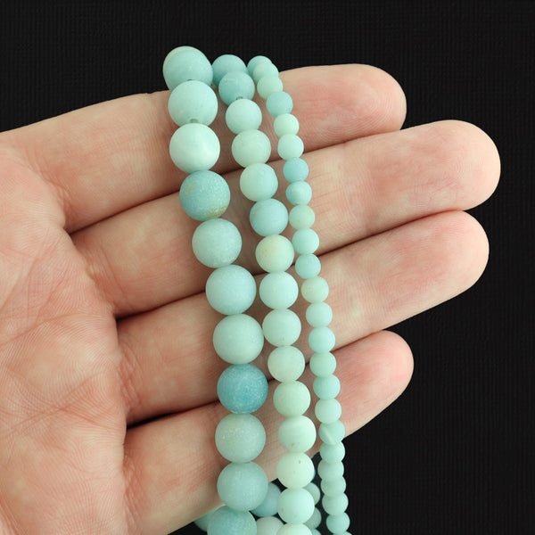 Perles d'amazonite naturelle rondes 4mm - 8mm - Choisissez votre taille - Tons d'eau sereins - 1 brin complet de 15,5" - BD1808