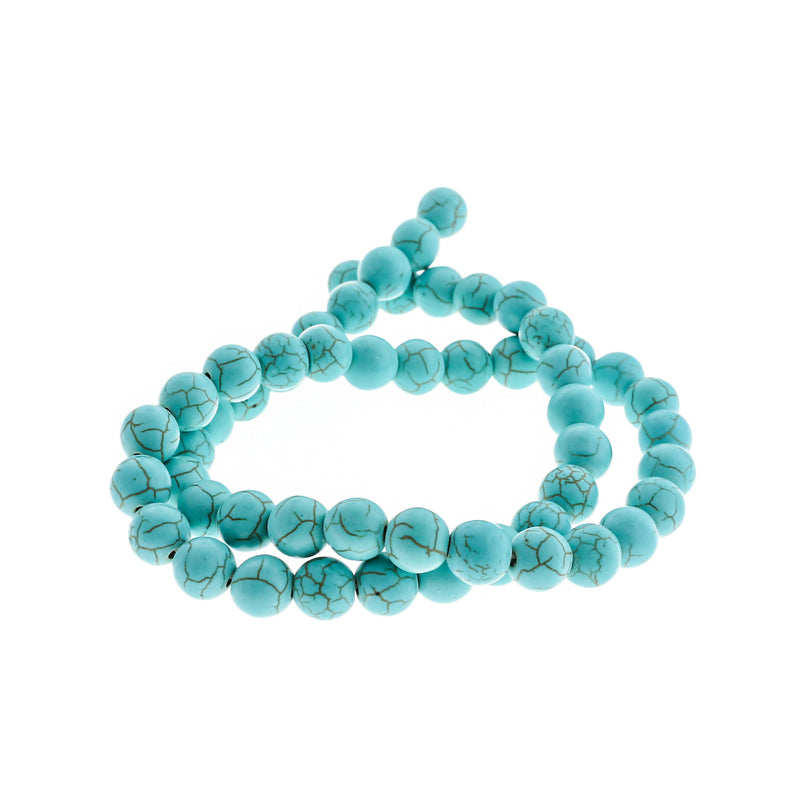 Perles rondes de turquoise naturelle 4mm - 12mm - Choisissez votre taille - Turquoise polie - 1 brin complet de 15,7" - BD1816