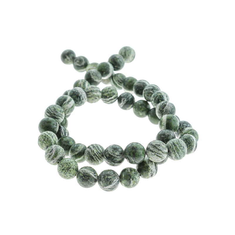 Round Natural Zebra Jasper Beads 4mm - 12mm - Choose Your Size - Dark Green and White - 1 Full 15" Strand - BD1817
