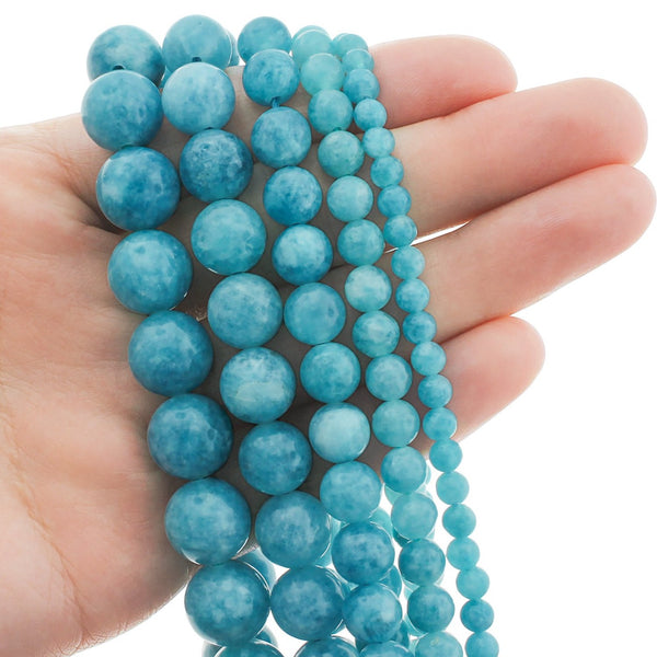 Round Natural Chalcedony Beads 4mm -12mm - Choose Your Size - Cloudy Sky Blue - 1 Full 15.5" Strand - BD1818