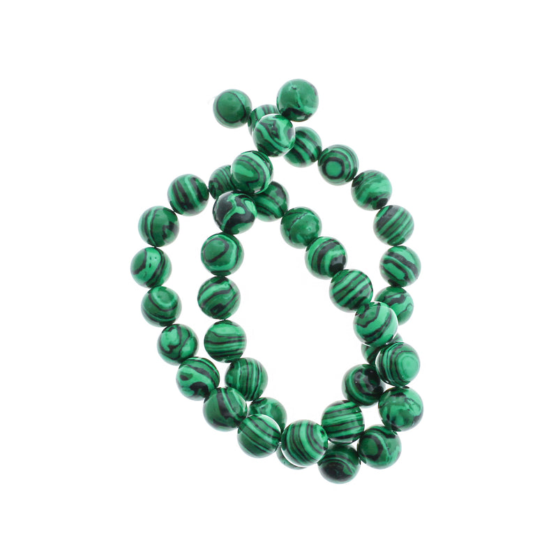 Perles de malachite synthétiques rondes 4mm - 14mm - Choisissez votre taille - Tourbillon vert et noir - 1 brin complet de 15" - BD1819