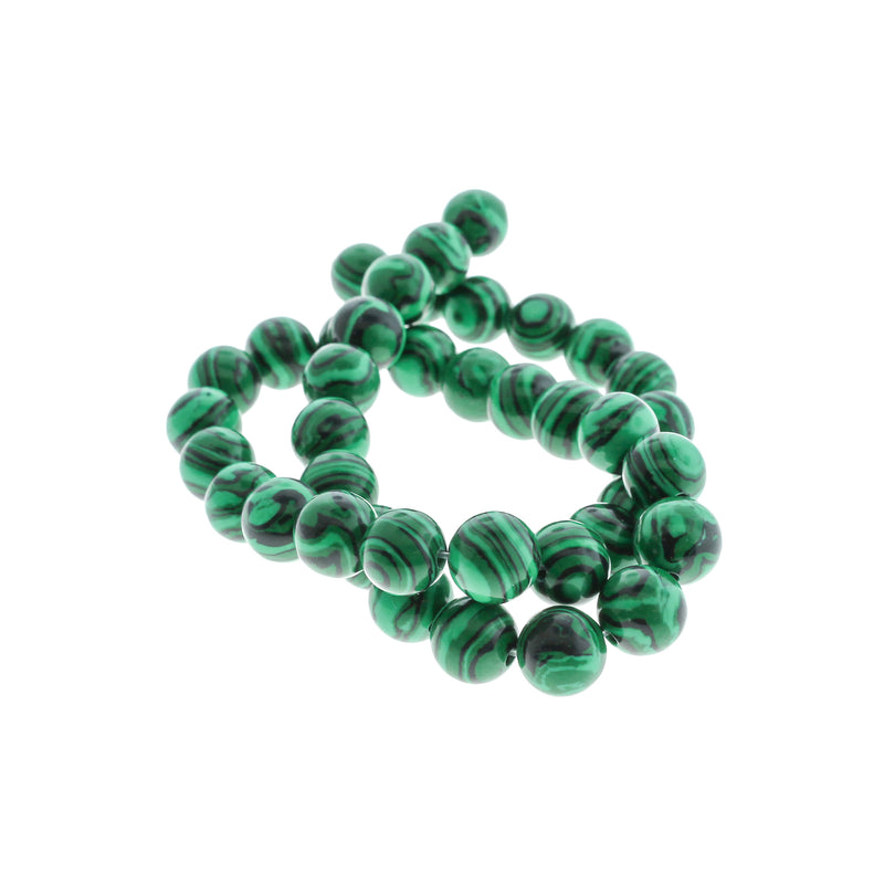 Round Synthetic Malachite Beads 4mm - 14mm - Choose Your Size - Green and Black Swirled - 1 Full 15" Strand - BD1819