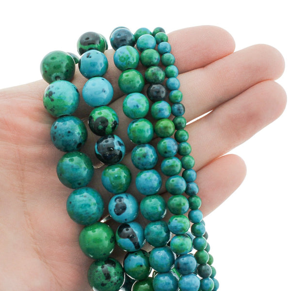 Perles de chrysocolle synthétiques rondes 4mm - 12mm - Choisissez votre taille - Bleu océan - 1 brin complet de 15" - BD1827