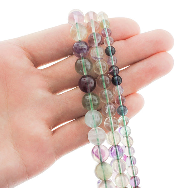 Perles de fluorite naturelles rondes 6mm - 10mm - Choisissez votre taille - Violets, bleus et verts - 1 brin complet de 15" - BD1829