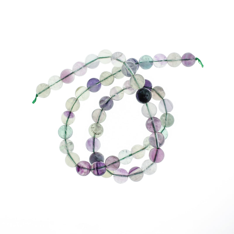 Round Natural Fluorite Beads 6mm - 10mm - Choose Your Size - Purples, Blues and Greens - 1 Full 15" Strand - BD1829