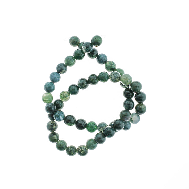 Perles d'agate naturelle rondes 4mm -12mm - Choisissez votre taille - Vert forêt - 1 brin complet de 15" - BD1833