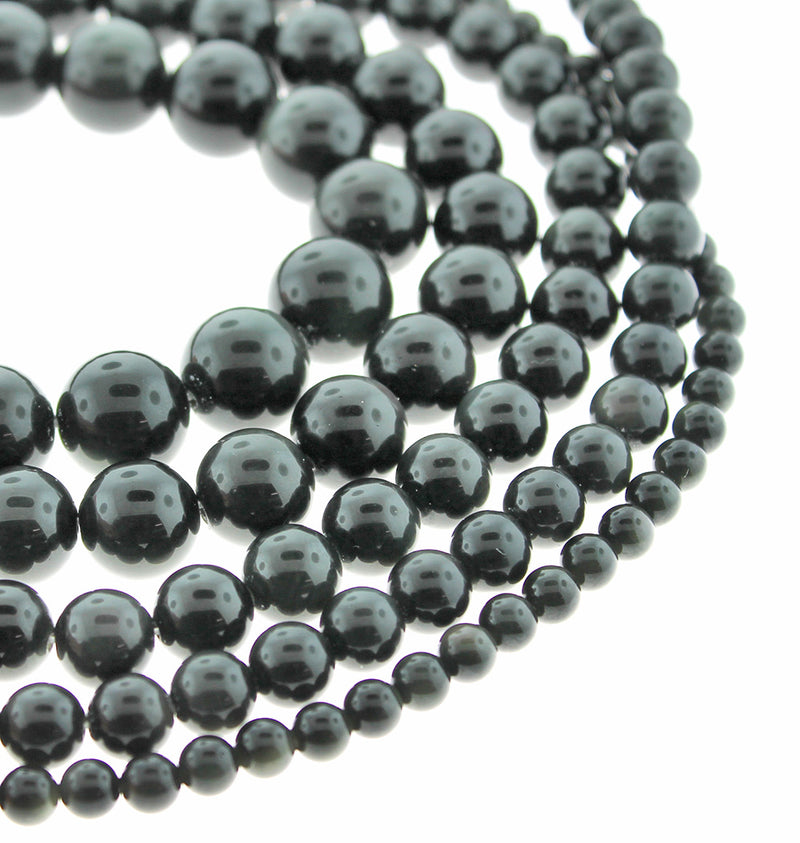 Perles rondes en obsidienne naturelle 6mm - 14mm - Choisissez votre taille - Vert forêt - 1 brin complet de 15" - BD1876