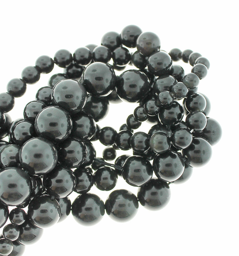 Perles rondes en obsidienne naturelle 6mm - 14mm - Choisissez votre taille - Noir naturel - 1 brin complet de 15" - BD1877