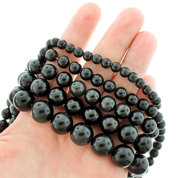 Perles rondes en obsidienne naturelle 6mm - 14mm - Choisissez votre taille - Noir naturel - 1 brin complet de 15" - BD1877