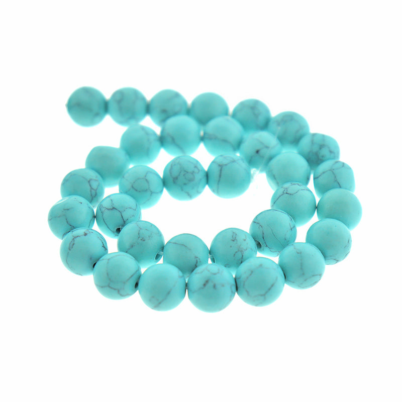 Perles rondes imitation pierres précieuses 8mm - 10mm - Choisissez votre taille - Marbre turquoise - 1 brin complet de 16" - BD1946