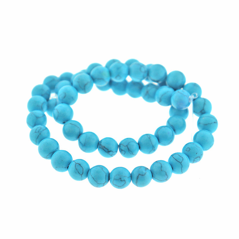 Round Imitation Gemstone Beads 4mm - 10mm - Choose Your Size - Sky Blue Marble - 1 Full 16" Strand - BD1947