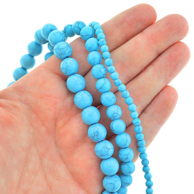Perles rondes imitation pierres précieuses 4mm - 10mm - Choisissez votre taille - Marbre bleu ciel - 1 brin complet de 16" - BD1947