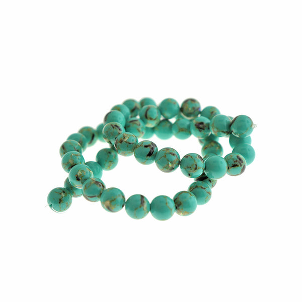 Perles de pierres précieuses synthétiques rondes 4mm - 8mm - Choisissez votre taille - Vert et Or - 1 brin complet - BD1949