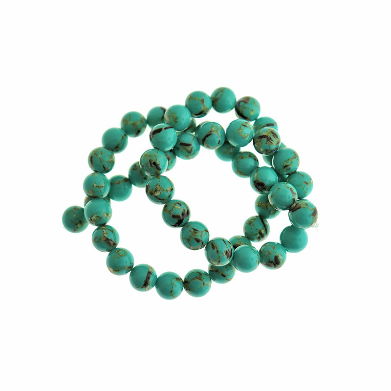 Round Synthetic Gemstone Beads 4mm - 8mm - Choose Your Size - Green and Gold - 1 Full Strand - BD1949