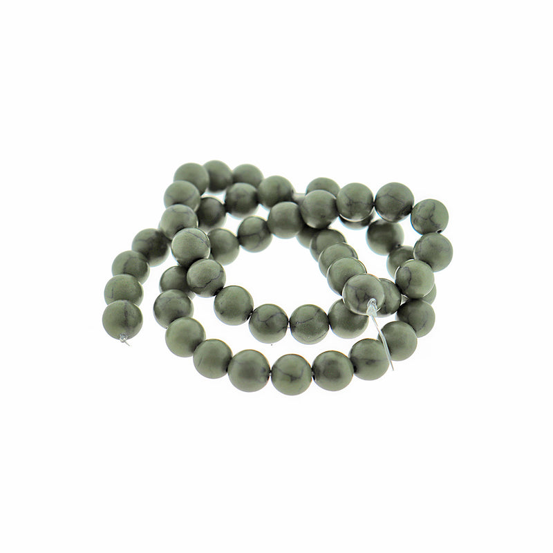 Round Imitation Gemstone Beads 8mm - 10mm - Choose Your Size - Green Marble - 1 Full 15" Strand - BD1957