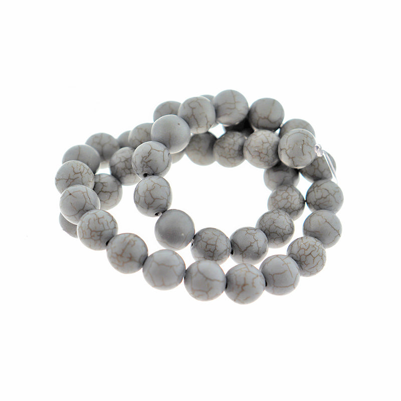Round Imitation Gemstone Beads 6mm - 10mm - Choose Your Size - Grey Marble - 1 Full 15" Strand - BD1981