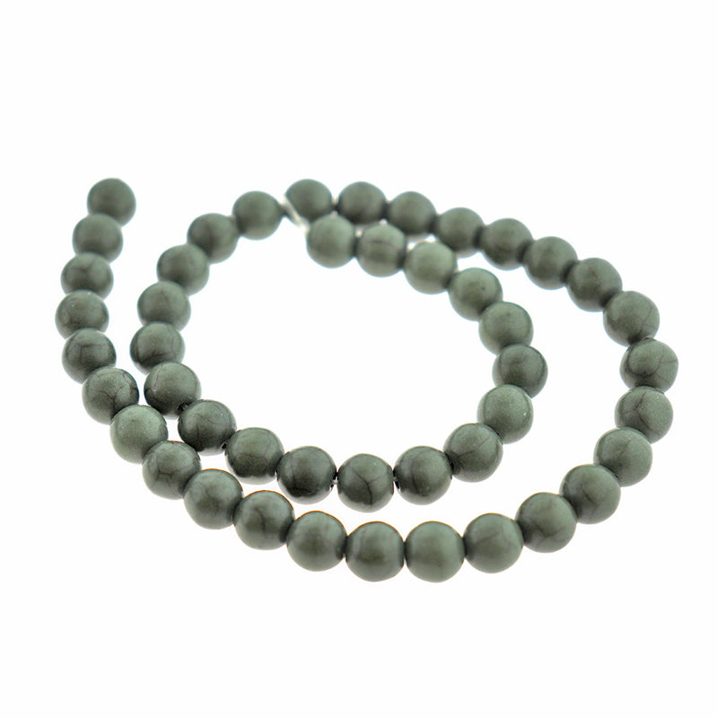 Round Imitation Gemstone Beads 6mm - 8mm - Choose Your Size - Forest Green Marble - 1 Full 15" Strand - BD1982