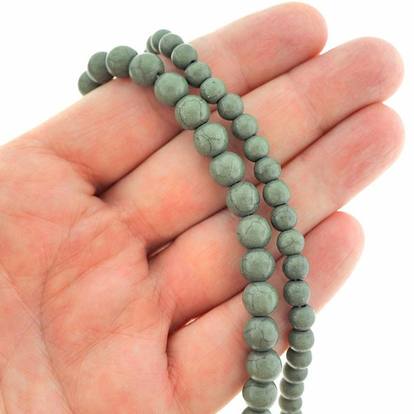 Round Imitation Gemstone Beads 6mm - 8mm - Choose Your Size - Forest Green Marble - 1 Full 15" Strand - BD1982