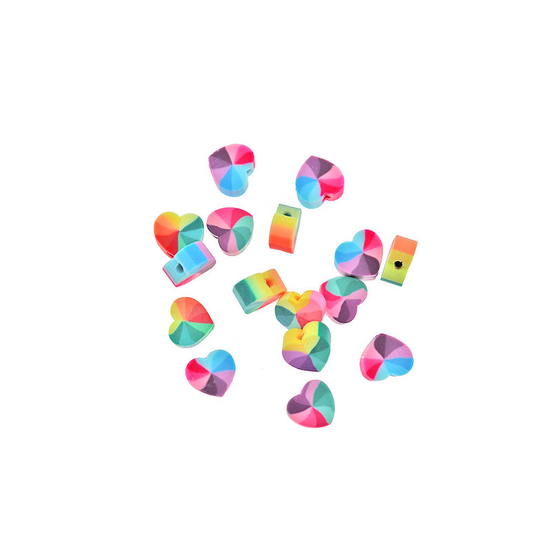 Heart Polymer Clay Beads 10mm x 11mm - Rainbow Tone - 25 Beads - BD211