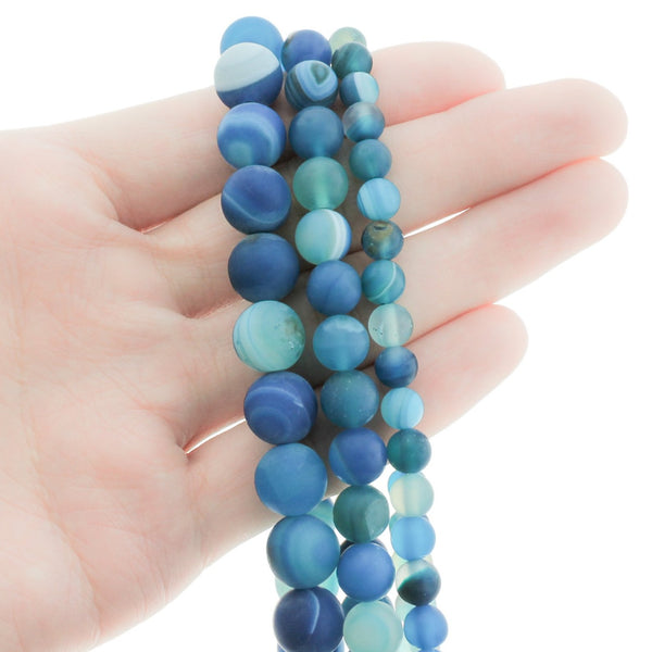 Perles rondes en dentelle naturelle Agate 6mm - 10mm - Choisissez votre taille - Bleu clair - 1 brin complet de 15" - BD2112