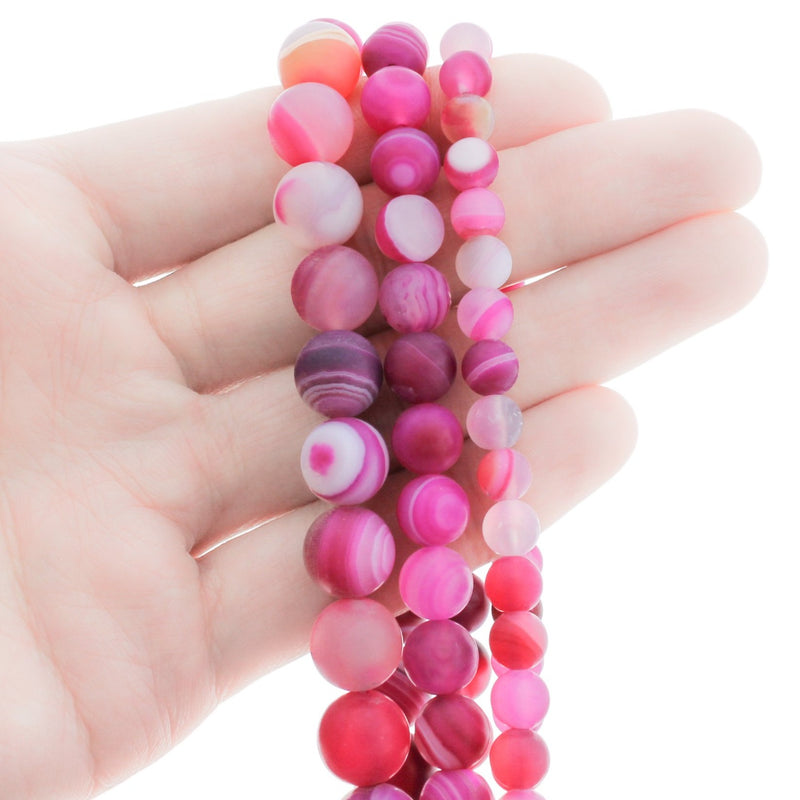Perles rondes en agate de dentelle naturelle 6mm - 10mm - Choisissez votre taille - Fuchsia - 1 brin complet de 15" - BD2271