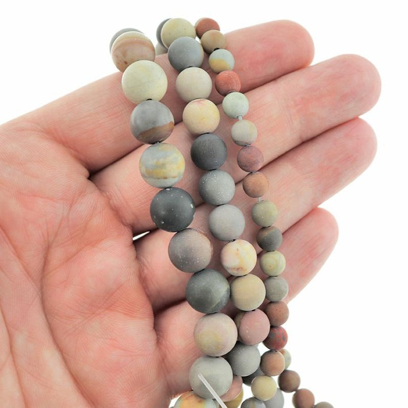 Perles rondes de jaspe océan naturel 6mm - 10mm - Choisissez votre taille - Tons de terre - 1 brin complet de 15" - BD2307