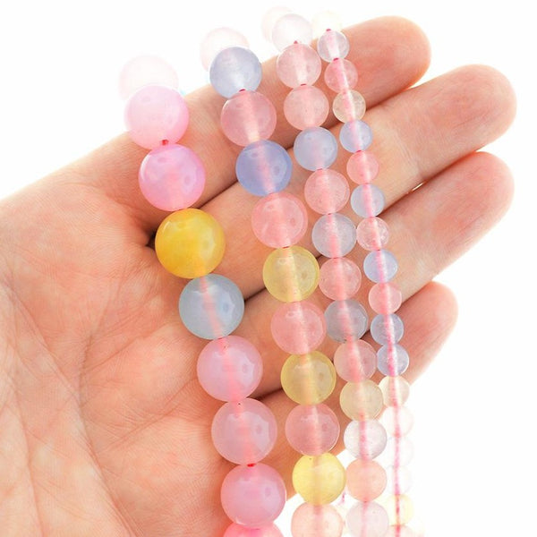 Perles de morganite naturelles rondes 8mm - 12mm - Choisissez votre taille - Couleurs de bonbons pastel - 1 brin complet de 15" - BD2309
