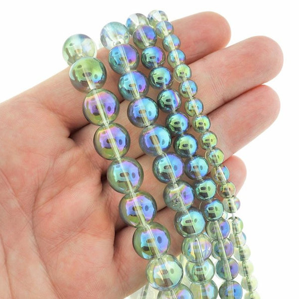 Round Quartz Gemstone Beads 6mm - 12mm - Choose Your Size - Electroplated Clear - 1 Full 15" Strand - BD2323