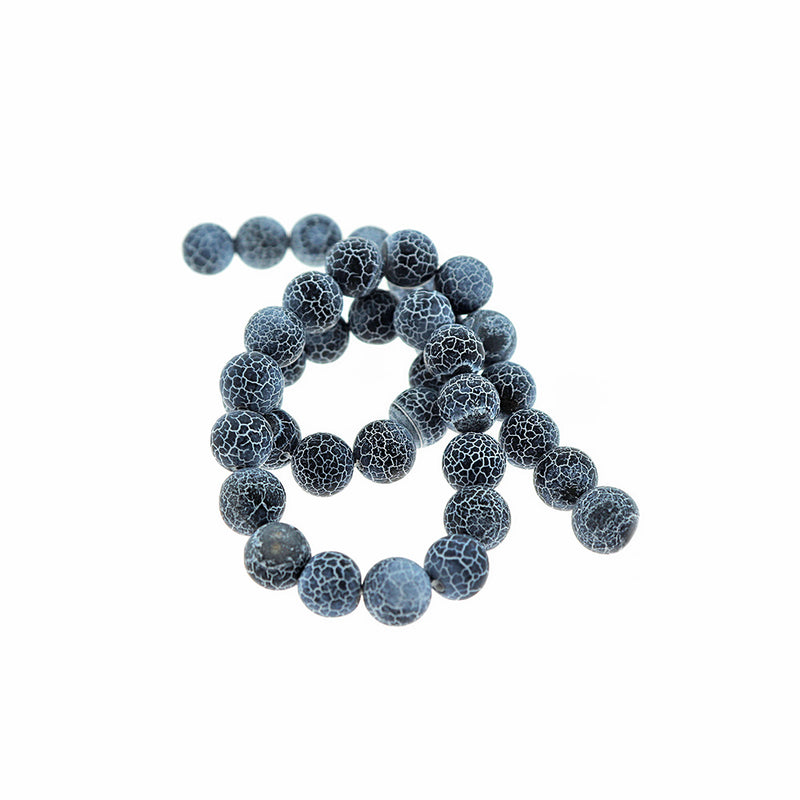 Round Natural Agate Beads 6mm - 10mm - Choose Your Size - Navy Blue Weathered Crackle - 1 Full 15.5" Strand - BD2342
