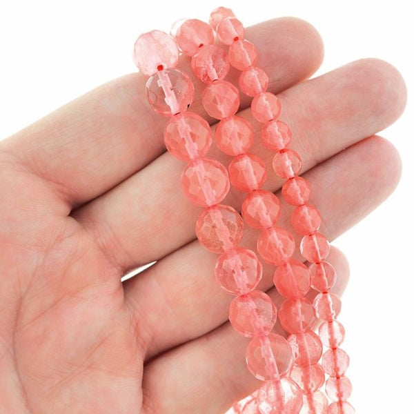 Faceted Imitation Cherry Quartz Beads 6mm - 10mm - Choose Your Size - Transparent Coral - 1 Full 15" Strand - BD2406