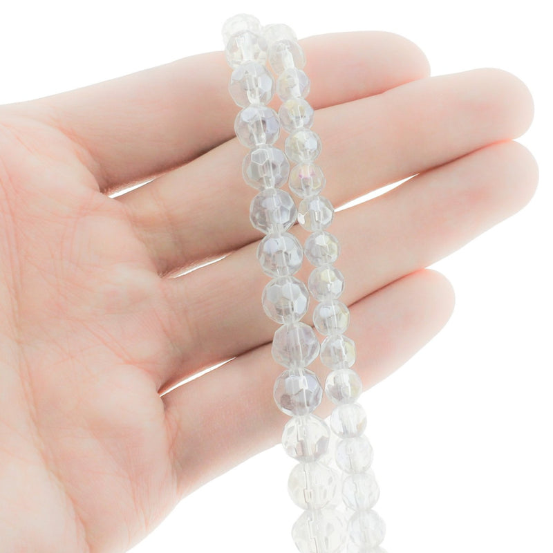 Faceted Glass Beads 6mm - 8mm - Choose Your Size - Electroplated Clear - 1 Full 13" Strand - BD2407