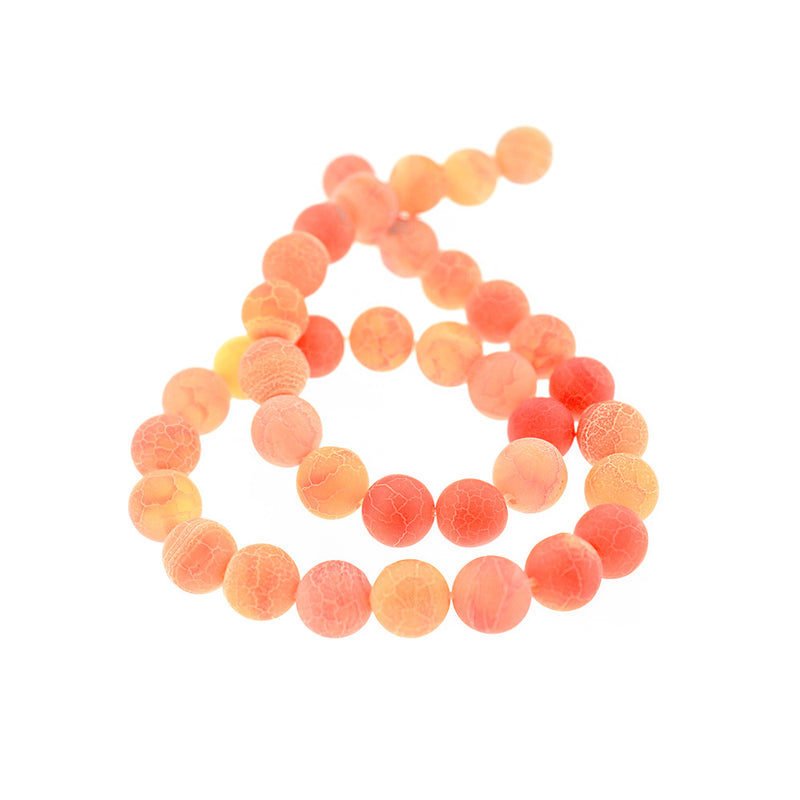 Round Natural Agate Beads 6mm -10mm - Choose Your Size - Sunset Orange Weather Crackle - 1 Full 15.5" Strand - BD2415