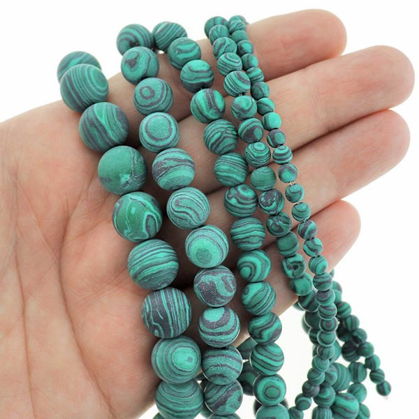 Round Synthetic Malachite Beads 4mm - 12mm - Choose Your Size - Green Black Swirled - 1 Full 14.5" Strand - BD2438