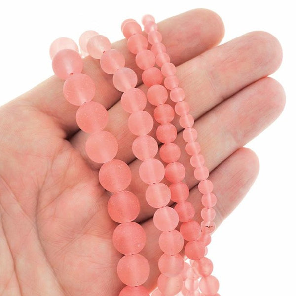 Round Imitation Cherry Quartz Beads 4mm - 10mm - Choose Your Size - Coral - 1 Full 15" Strand - BD2439
