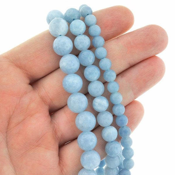 Round Natural Chalcedony Beads 6mm -10mm - Choose Your Size - Polished Aquamarine - 1 Full 15.7" Strand - BD2461
