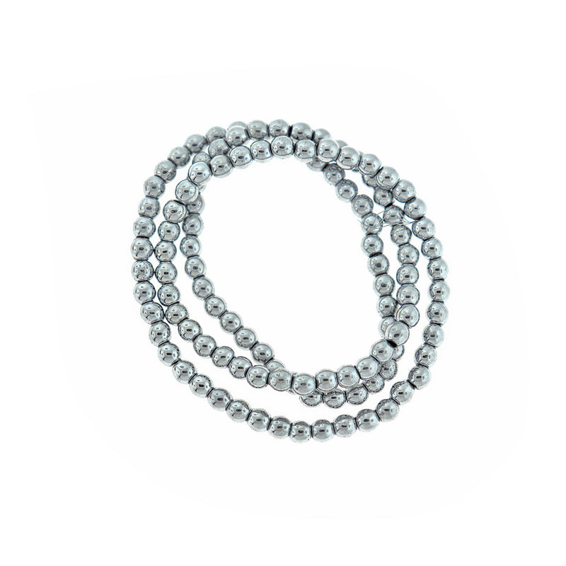 Round Glass Beads 3mm - 4mm - Choose Your Size - Metallic Silver - 1 Full Strand - BD2473