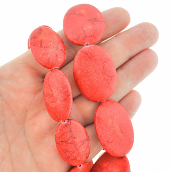 Oval Imitation Gemstone Beads 35mm - Red Marble - 1 Full 15" Strand - BD2477