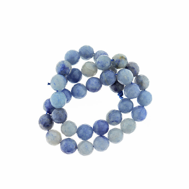 Perles d'aventurine naturelle à facettes 6mm - 10mm - Choisissez votre taille - Bleu bleuet - 1 brin complet de 15,7" - BD2501