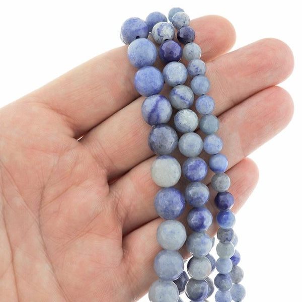 Perles d'aventurine naturelle à facettes 6mm - 10mm - Choisissez votre taille - Bleu bleuet - 1 brin complet de 15,7" - BD2501