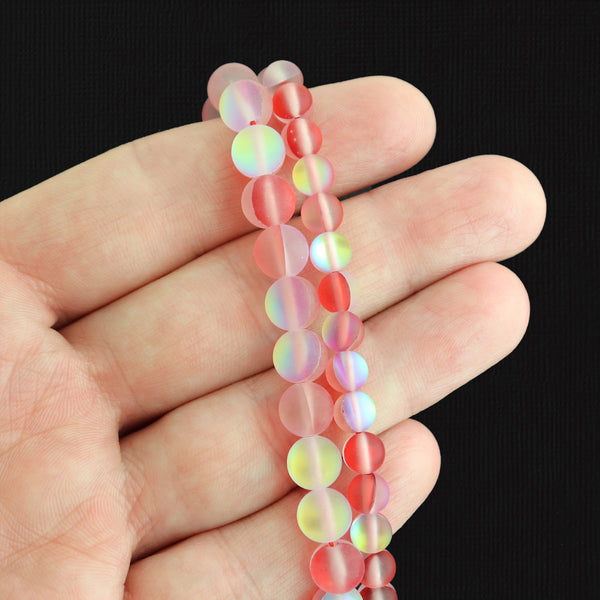 Perles rondes imitation pierres précieuses 6mm ou 8mm - Choisissez votre taille - Fire Brick Moonstone - 1 Full Strand - BD2521