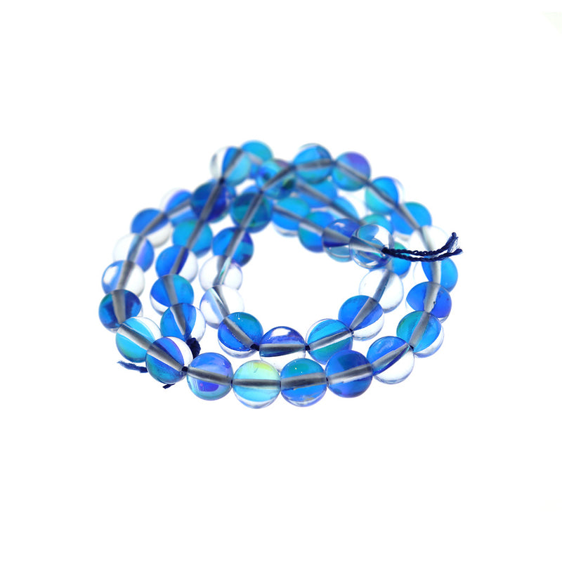 Perles rondes imitation pierres précieuses 6mm ou 8mm - Choisissez votre taille - Pierre de lune bleu royal - 1 brin complet de 14-15" - BD2522