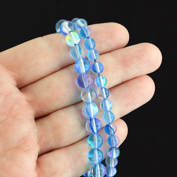 Perles rondes imitation pierres précieuses 6mm ou 8mm - Choisissez votre taille - Pierre de lune bleu royal - 1 brin complet de 14-15" - BD2522