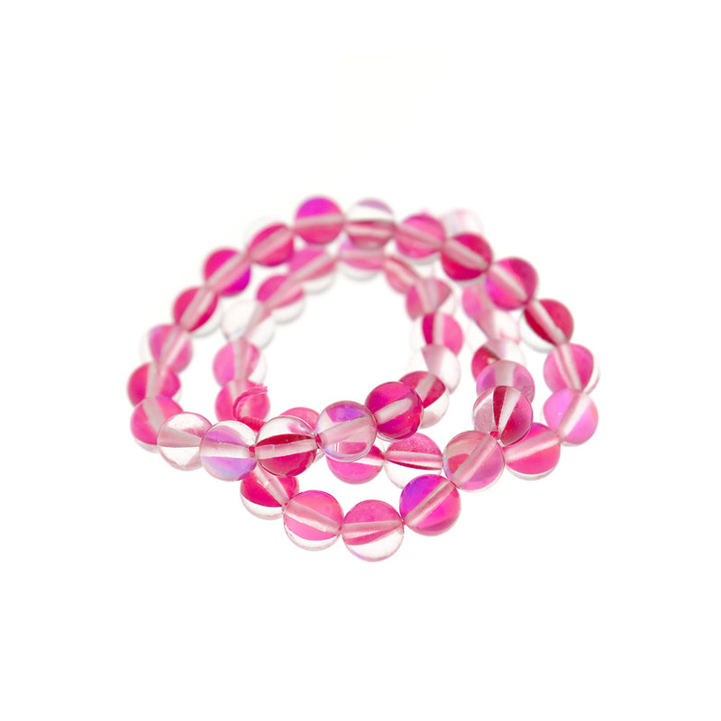 Round Imitation Gemstone Beads 6mm or 8mm - Choose Your Size - Deep Pink Moonstone - 1 Full 14-15" Strand - BD2523