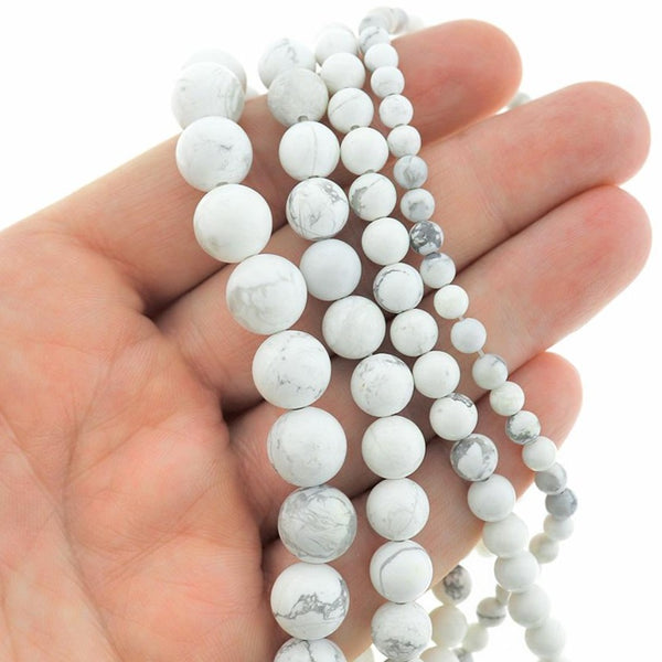 Round Natural Howlite Beads 4mm - 10mm - Choose Your Size - Grey Marble - 1 Full 15" Strand - BD2538