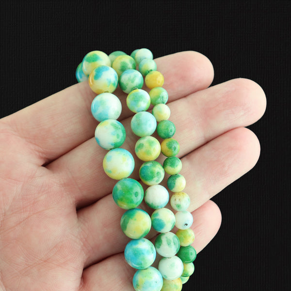 Perles de jade naturelles rondes 6mm - 10mm - Choisissez votre taille - Bleu teint et vert - 1 brin complet de 15,7" - BD2539