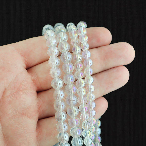 Perles de verre rondes 6mm ou 8mm - Choisissez votre taille - Clair galvanisé - 1 brin complet - BD2571