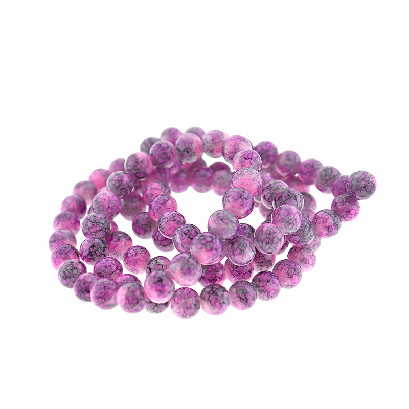 Round Glass Beads 8mm - Mottled Pink and Violet - 20 Beads - BD264