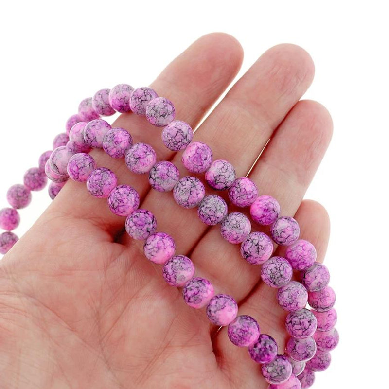 Round Glass Beads 8mm - Mottled Pink and Violet - 20 Beads - BD264