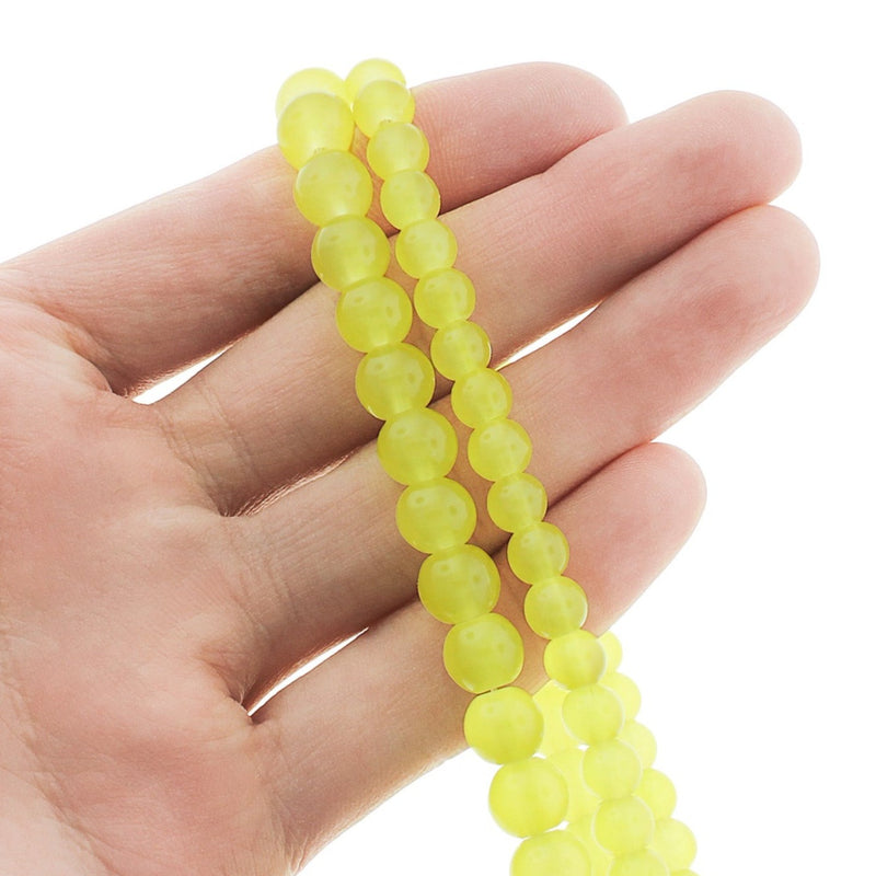 Round Imitation Jade Beads 6mm - 8mm - Choose Your Size - Lemon Yellow - 1 Full 14" Strand - BD2695