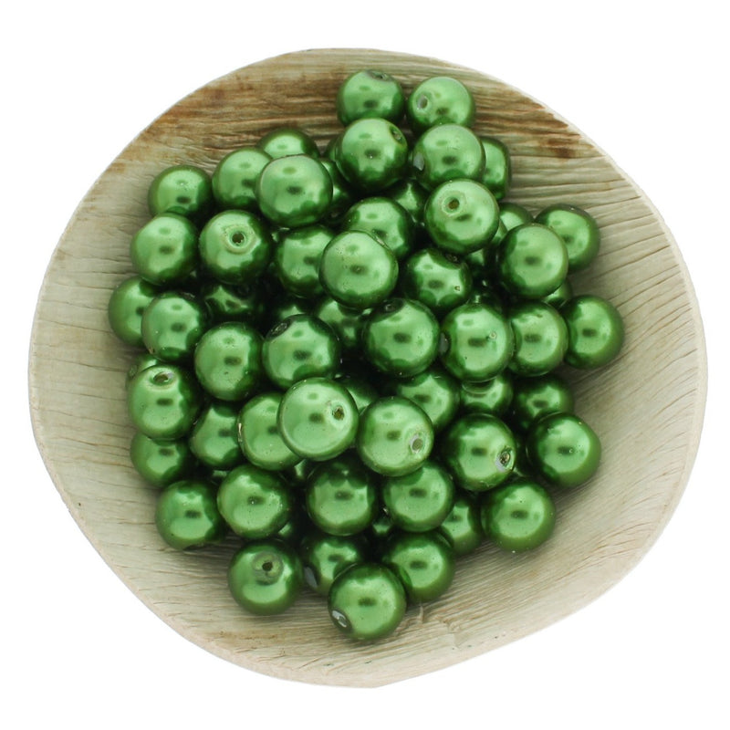 Round Glass Beads 10mm - 12mm - Choose Your Size - Pearly Green - 1 Strand 85 Beads - BD2721